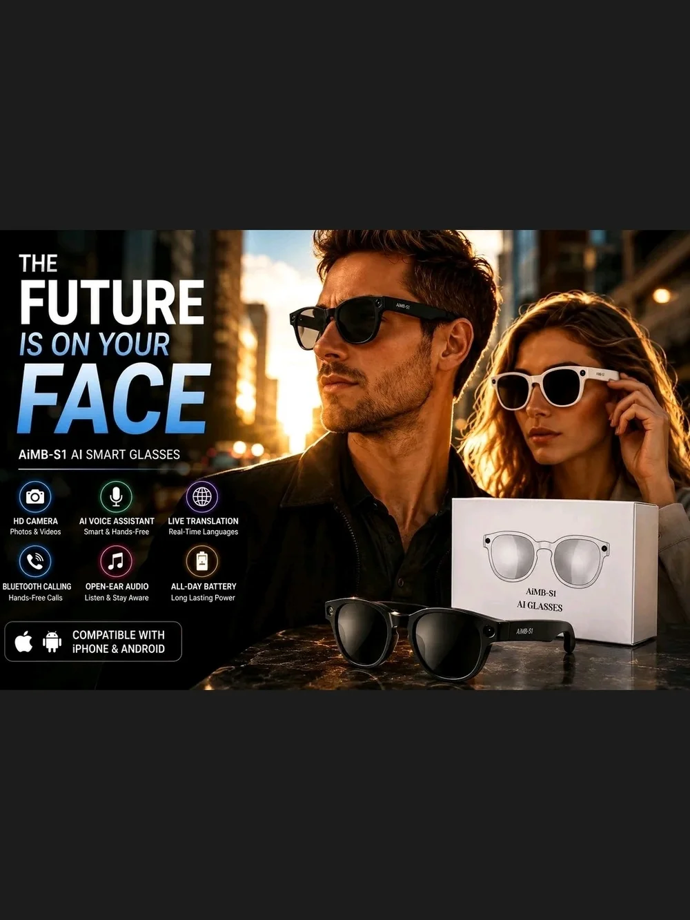 AI Glasses - White Smart  with AI Camera FACTORY SEALED ! Ai Asst